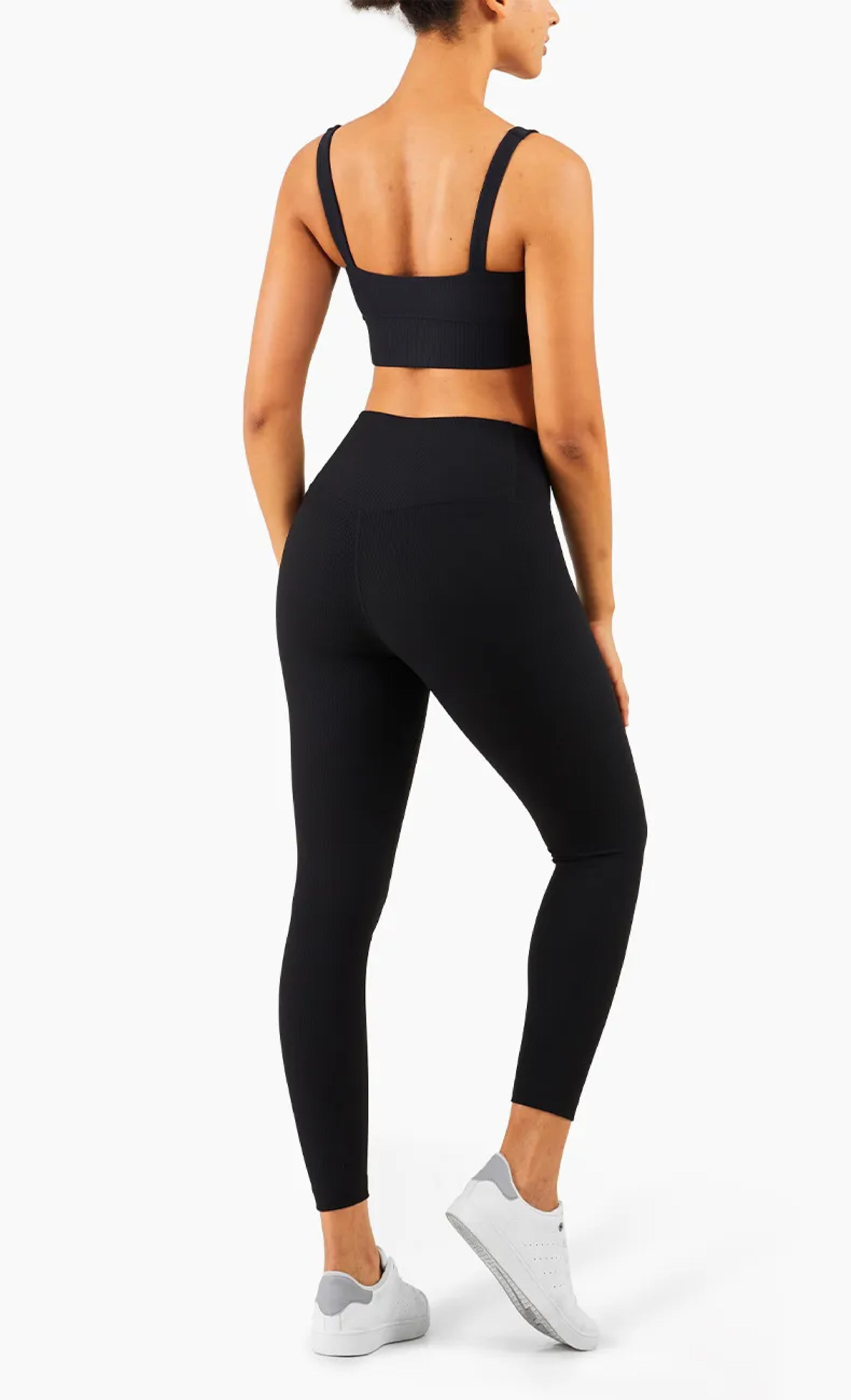 Ribbed Jet BLACK Gym Bra Top - Spiritgirl Activewear